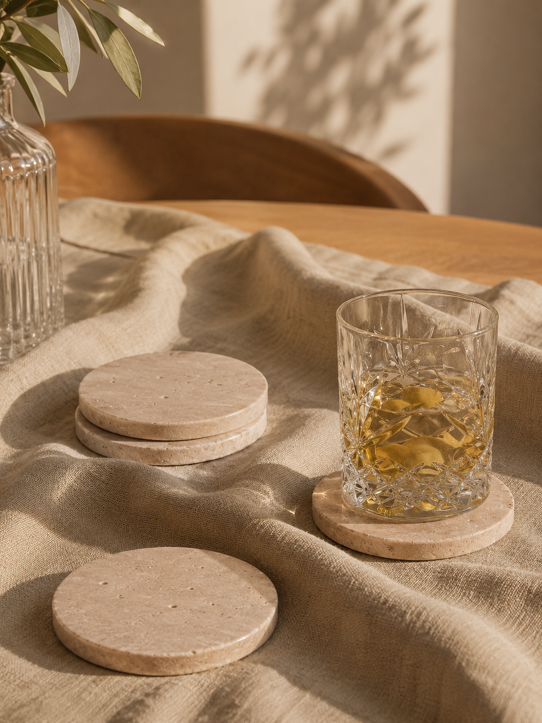 Esagona — Dessous de verre en marbre & travertin