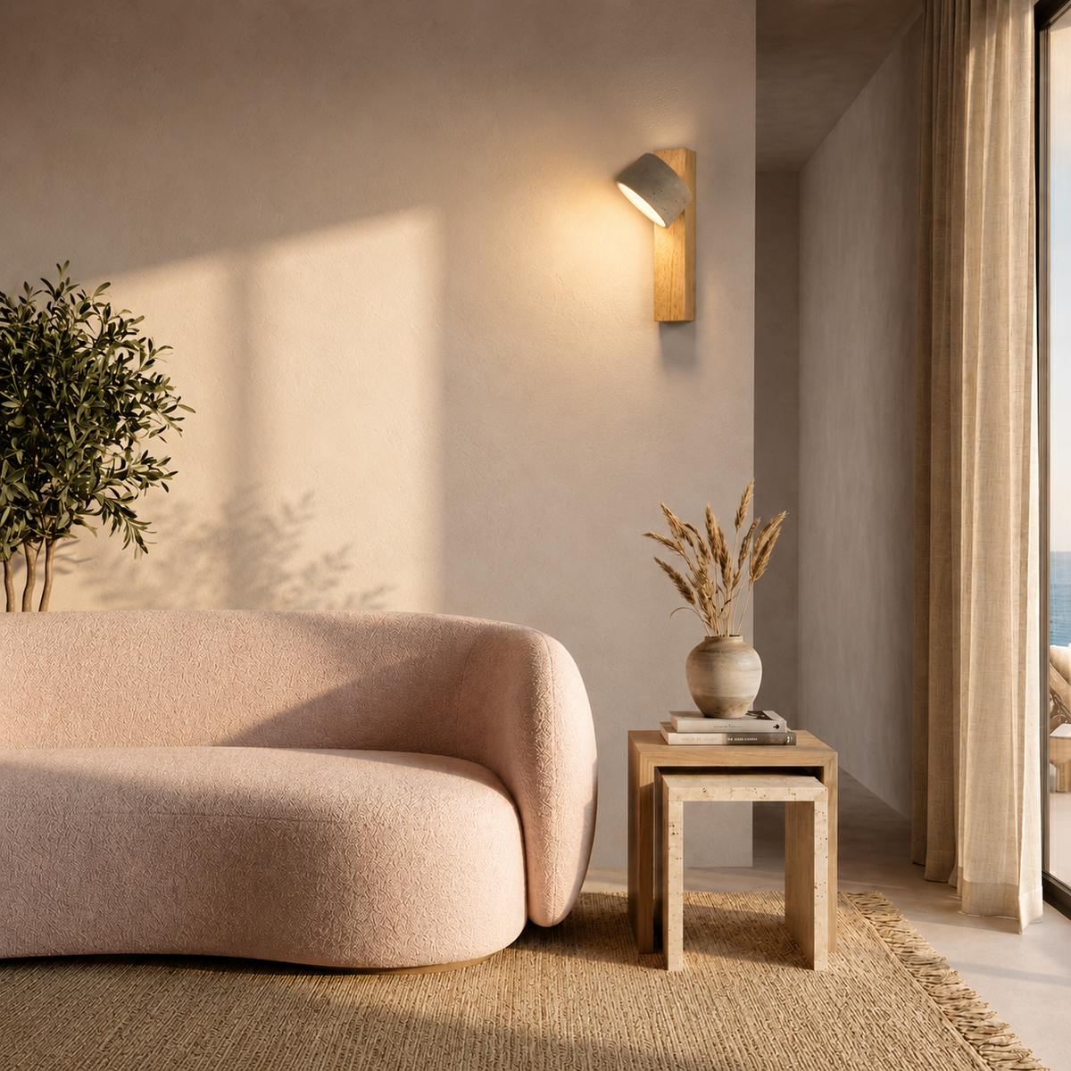 Applique Pavia — Travertin & bois